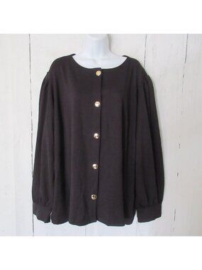Girl With Curves Jacket 4X Black Gold Button‎ Up Puff Sleeve Pockets Plus Size